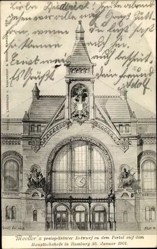 Ak Hamburg Mitte St. Georg, Moellers Entwurf zum Portal auf dem Hauptbahhof