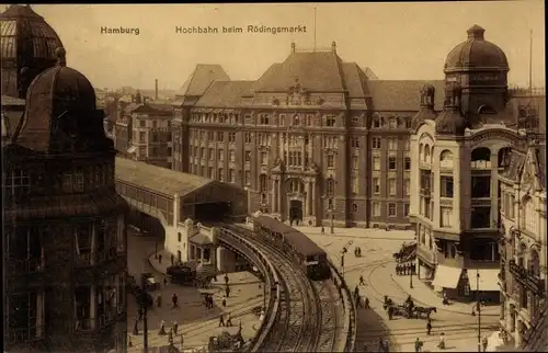 Ak Hamburg, Hochbahn beim Rödingsmarkt