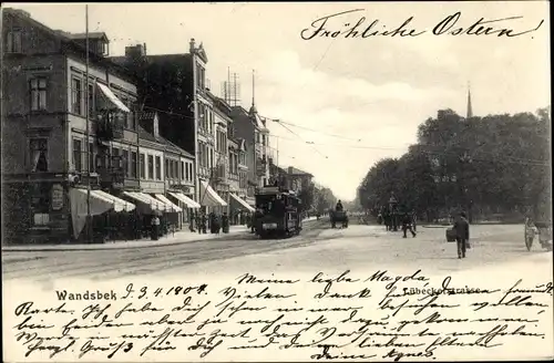Ak Hamburg Wandsbek, Lübecker Straße, Geschäfte, Straßenbahn