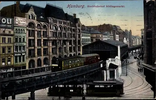 Ak Hamburg, Hochbahnhof Rödingsmarkt, G. Umbach Detektive, Hochbahn nach Barmbek