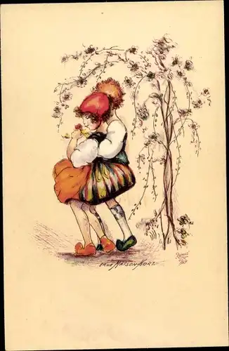 Künstler Ak Maison Kurt, Erna, Liebespaar, Blütenbaum