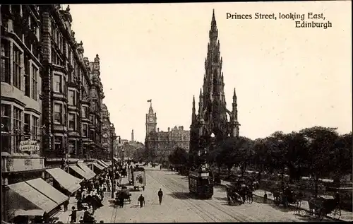 Ak Edinburgh Schottland, Princes Street, looking East, Tram