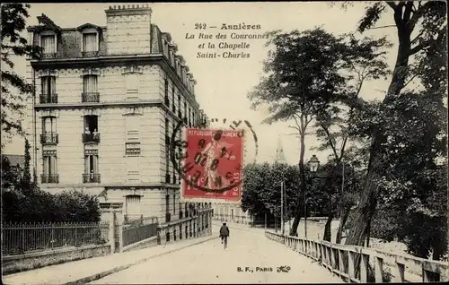 Ak Asnières-sur-Seine Hauts-de-Seine, La Rue des Coronnes et la Chapelle Saint Charles