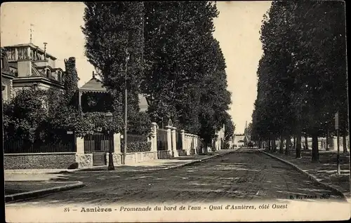 Ak Asnières-sur-Seine Hauts-de-Seine, Promenade du bord de l´eau, Quai d´Asnieres, cote Ouest