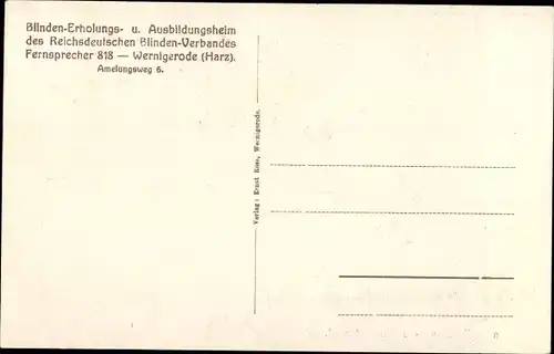 Ak Wernigerode am Harz, Blinden Erholungs- u. Ausbildungsheim des Reichsdeutschen Blinden Verbandes