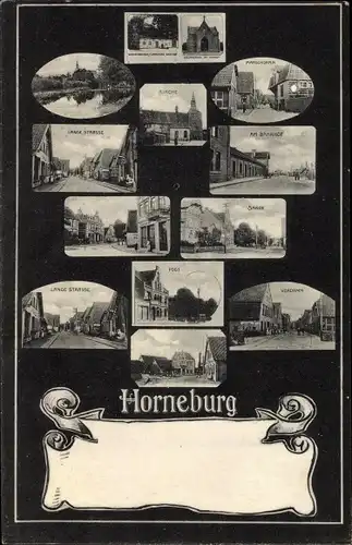 Ak Horneburg Niederelbe, Post, Lange Straße, Vordamm, Sande, Am Bahnhof, Kirche, Marschdamm
