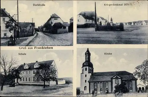 Ak Frankleben Braunsbedra im Saalekreis, Dorfstraße, Kriegerdenkmal, Schule, Kirche