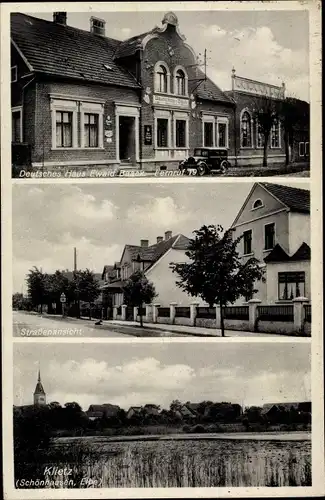 Ak Klietz in Sachsen Anhalt, Straßenpartie, Deutsches Haus, Panorama vom Ort