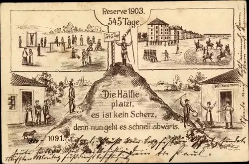 Künstler Ak Die Hälfte platzt, es ist kein Scherz, Reserve 1903, 545 Tage