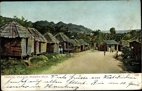 Ak Puerto Rico, Typical Village, Dorfansicht, Hütten