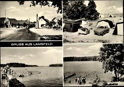 Ak Lamsfeld Schwielochsee Brandenburg, Zeltplatz, Badepartie, Strassenansicht