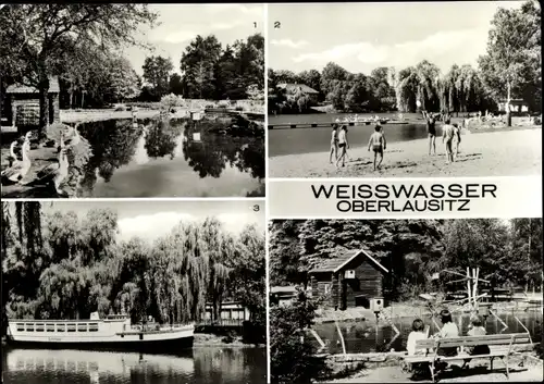 Ak Weißwasser in der Oberlausitz, Im Tierpark, Bad, Jahnsteich mit Schiffsbar