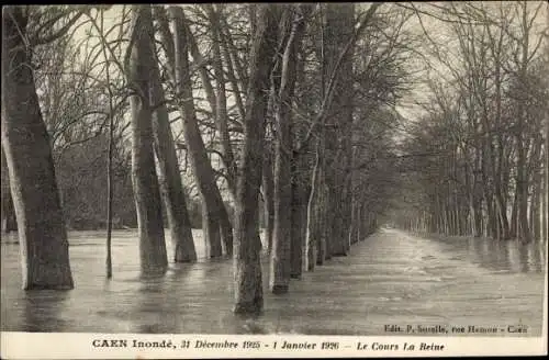 Ak Caen Calvados, Inondé le 31 Décembre 1925, La Cours La Reine