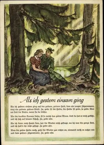 Lied AK Als ich gestern einsam ging, Jäger und Frau sitzen im Wald