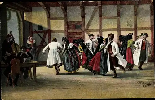 Künstler Ak Schaumburg Lippische Landestracht, Nationaltanz Der Achttourige