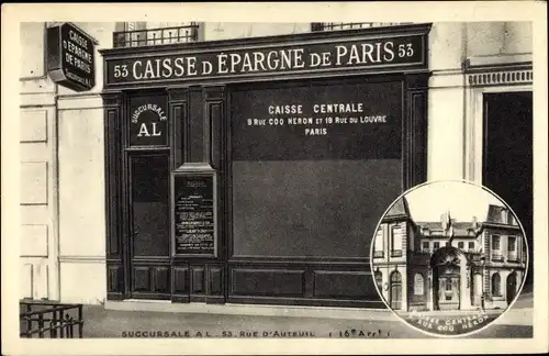 Ak Caisse d'Epargne de Paris, Succursale A L 53 Rue d'Auteuil