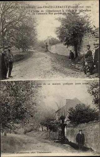 Ak Chatellereault Vienne, Crime d'Usseau, maison de l'assasin Roy gardée par la troupe