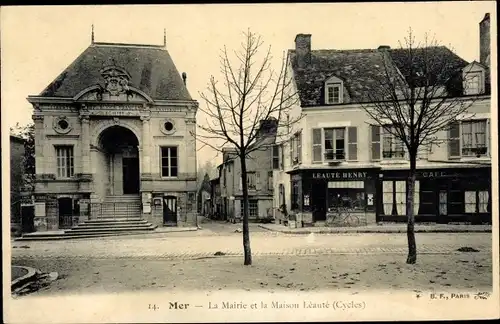 Ak Mer Loir et Cher, Mairie et Maison Léauté Henty (Cycles)