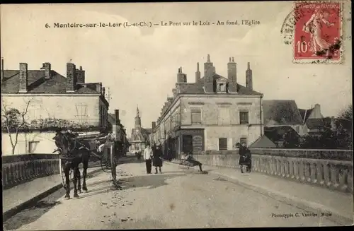 Ak Montoire sur le Loir et Cher, Pont sur le Loir, Église