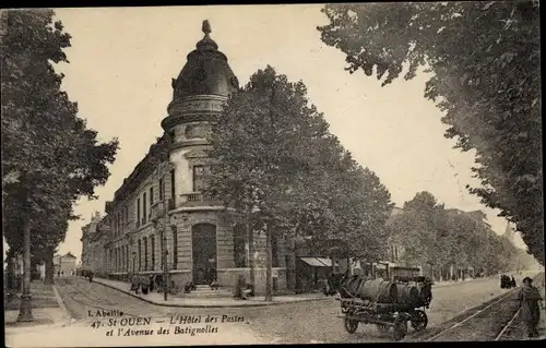 Ak Saint Ouen Seine Saint Denis, L'Hotel des Postes et l'Avenue des Batignolles