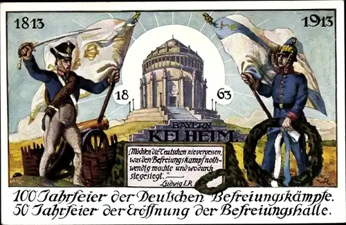 Künstler Ak Kelheim an der Donau Niederbayern, Befreiungshalle, 100 Jahrfeier der Befreiungskämpfe