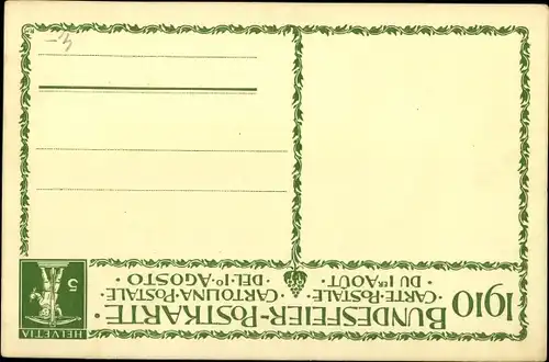 Ganzsachen Ak Schweiz, Bundesfeier 1910, Die Wächter der Heimat, pro patria