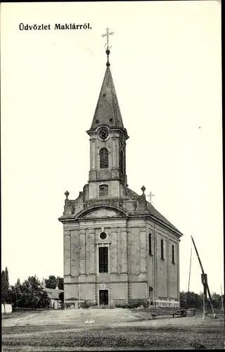 Ak Maklarrol Ungarn, Ortspartie mit Kirche