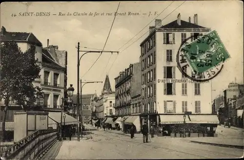 Ak Saint Denis Seine Saint Denis, Rue du Chemin de fer et rue Ernest Renan