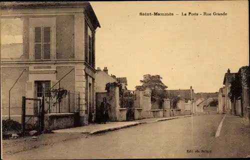 Ak Saint Mammes Seine et Marne, La Poste, Rue Grande