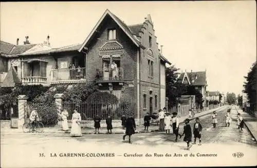 Ak La Garenne Colombes Hauts de Seine, Carrefour des Rues des Arts et du Commerce