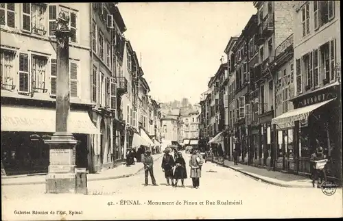 Ak Épinal Lothringen Vosges, Monument de Pinau de Rue Rualmenil