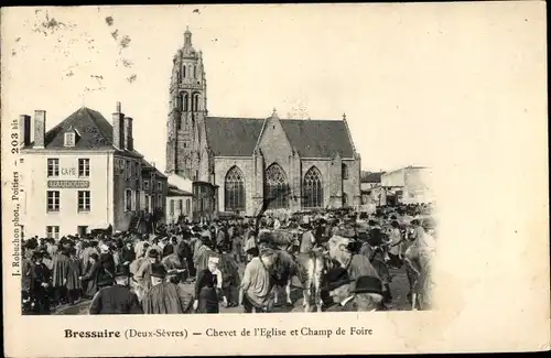 Ak Bressuire Deux Sèvres, Chevet de l'Eglise et Champ de Foire