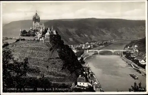Ak Cochem an der Mosel, Blick von 3 Kreuzen, Rheinpartie