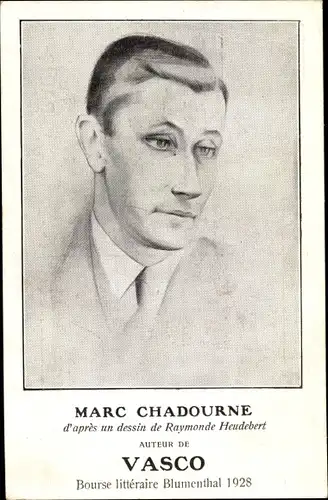 Künstler Ak Heudebert, Raymonde, Schriftsteller Marc Chadourne, Auteur de Vasco