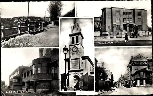 Ak Pierrefitte Seine Saint Denis, Rue de Paris, L'Hotel de Ville, L'Eglise, Ecole E Varlin