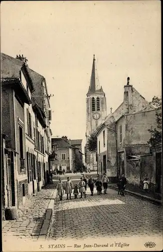 Ak Stains Seine-Saint-Denis, Rue Jean Durand et l'Eglise