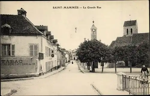 Ak Saint Mammès Seine et Marne, La Grande Rue, Café