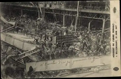 Ak Billancourt Hauts de Seine, Accident de L'Usine Renault 1917