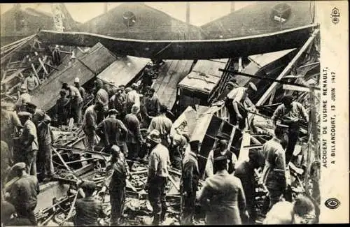 Ak Billancourt Hauts de Seine, Accident de L'Usine Renault 1917