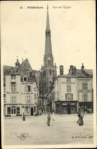 Ak Pithiviers Loiret, Rue de l'Eglise, Pharmacie