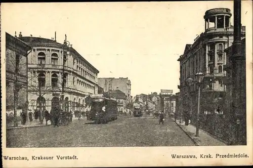 Ak Warszawa Warschau Polen, Krakauer Vorstadt, Tram