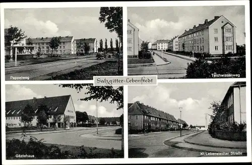 Ak Lebenstedt Salzgitter in Niedersachsen, Pappelweg, Teichwiesenweg, Gästehaus, Lebenstedter Str.