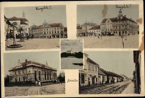 Ak Benešov Beneschau Středočeský kraj, Mittelböhmen, Ringplatz 1 und 2, Strassenansicht