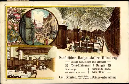 Litho Nürnberg in Mittelfranken Bayern, Rathauskeller, Innenansicht