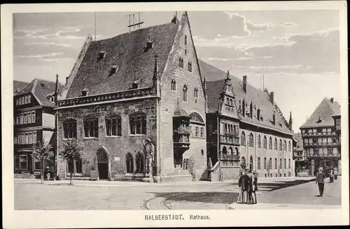 Ak Halberstadt Sachsen Anhalt, Rathaus, Roland