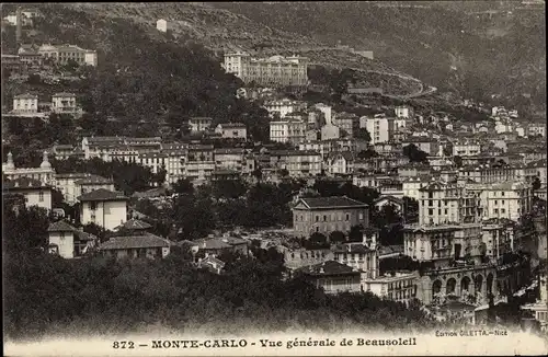 Ak Monte Carlo Monaco, Vue générale de Beausoleil