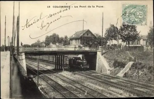 Ak Colombes Hauts de Seine, Le Pont de la Puse, Eisenbahn