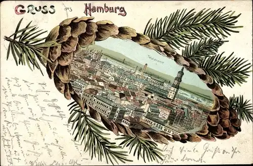 Präge Tannenzapfen Litho Hamburg Mitte Altstadt, Panorama