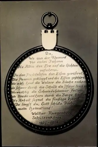 Foto Ak Schützenkönig 1927-1928 Walther Ruegenberg, Medaille