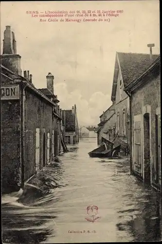 Ak Sens Yonne, L'Inondations des 21.-24.01.1910, Rue Cecile de Marsangy